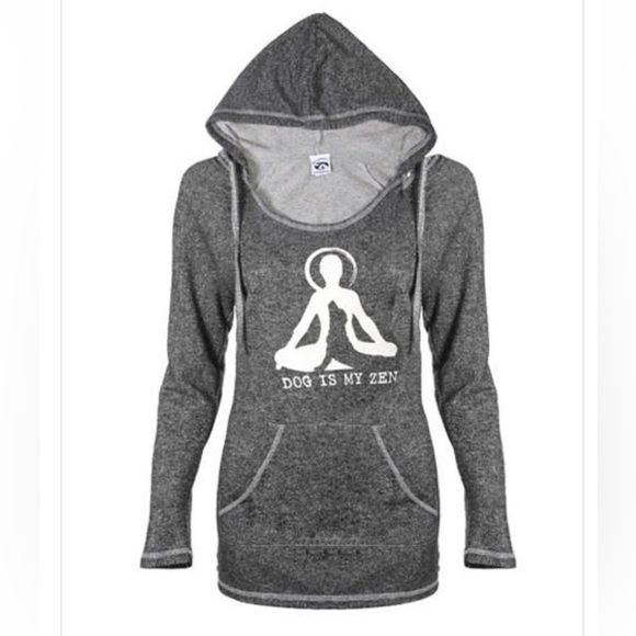 Dog is Good Dog Is My Zen Yoga Tunic Hooded Lightweight Sweatshirt Marled Gray L - Picture 1 of 14